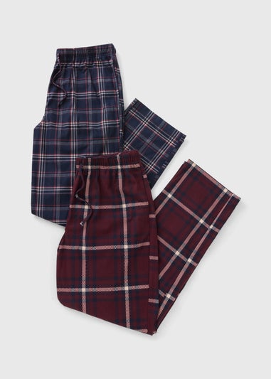 2 Pack Burgundy Slinky Check Pyjama Bottoms