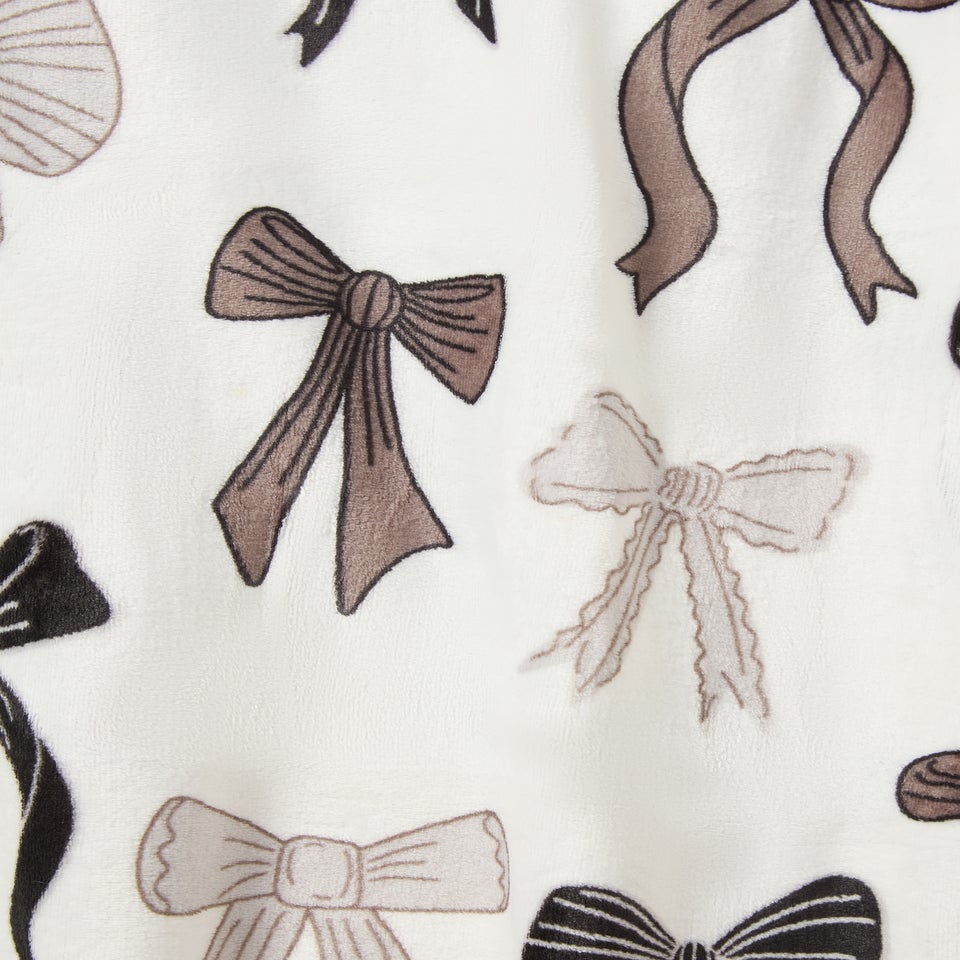 Cream & Black Bow Fleece Throw