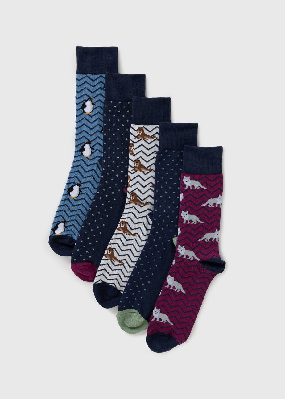 5 Pack Navy Arctic Design Socks