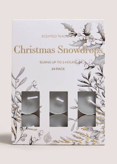 24 Pack White Christmas Snowdrops Tealights