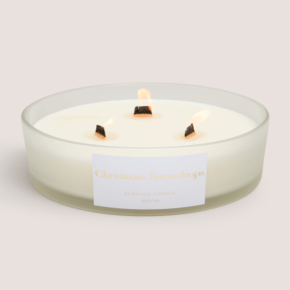 White Wooden Wick Snowdrops Candle