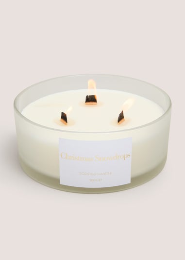 White Wooden Wick Snowdrops Candle