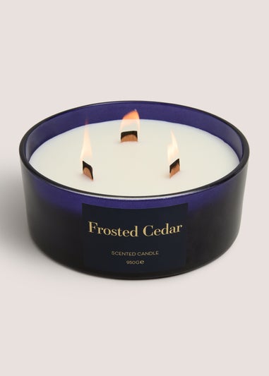 Navy Frosted Cedar Wooden Wick Candle