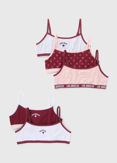 5 Pack Girls Burgundy Collegiate Crop Tops (6-14yrs)