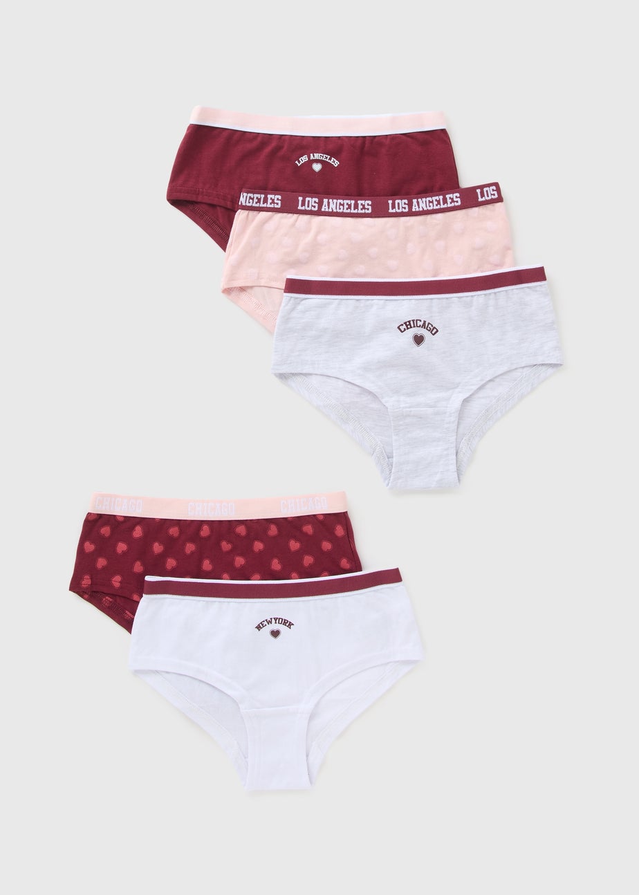 5 Pack Girls Burgundy Collegiate Hipsters (6-14yrs)