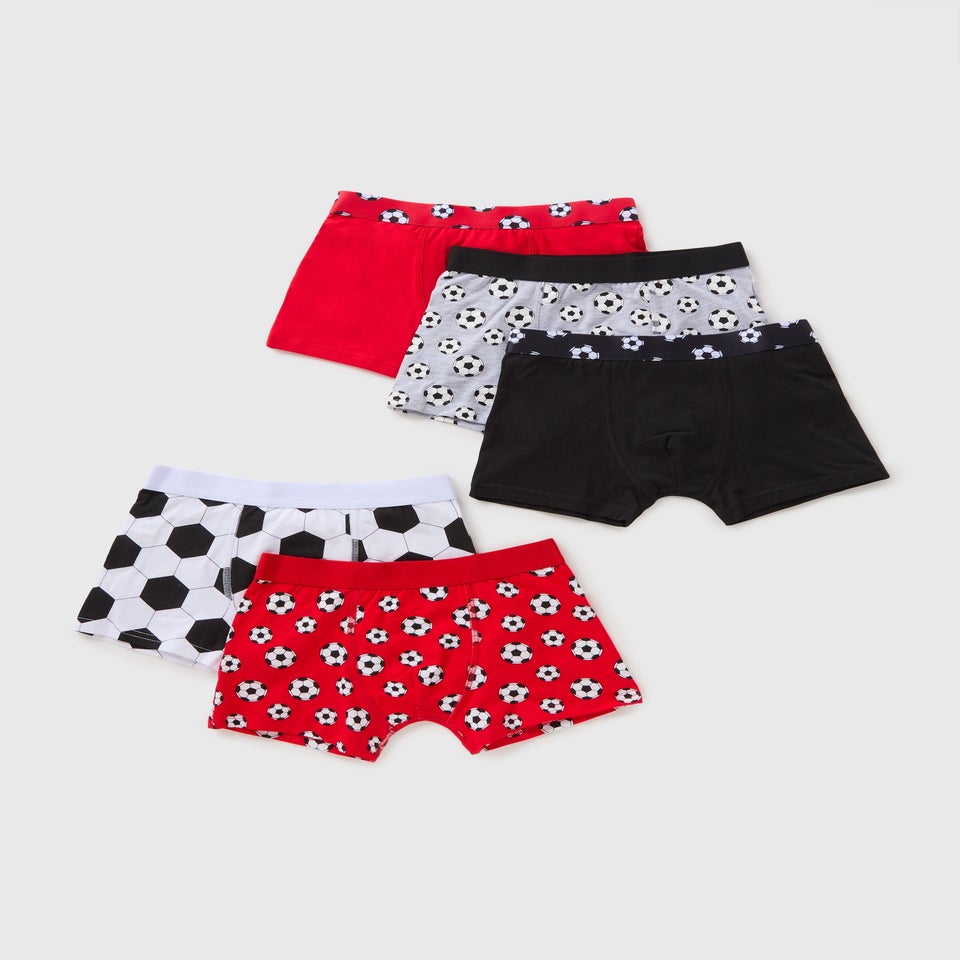 5 Pack Boys Red Football Trunks (2-14yrs)