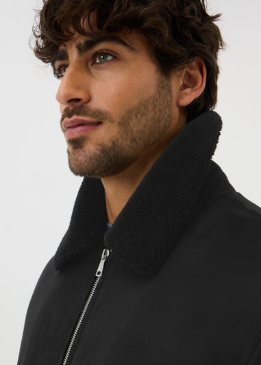 Black Borg Collar Faux Suede Jacket