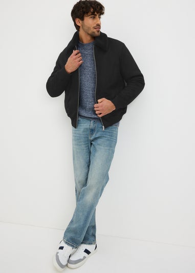 Black Borg Collar Faux Suede Jacket