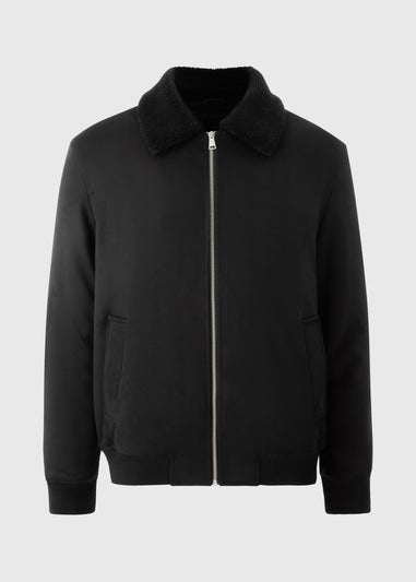 Black Borg Collar Faux Suede Jacket