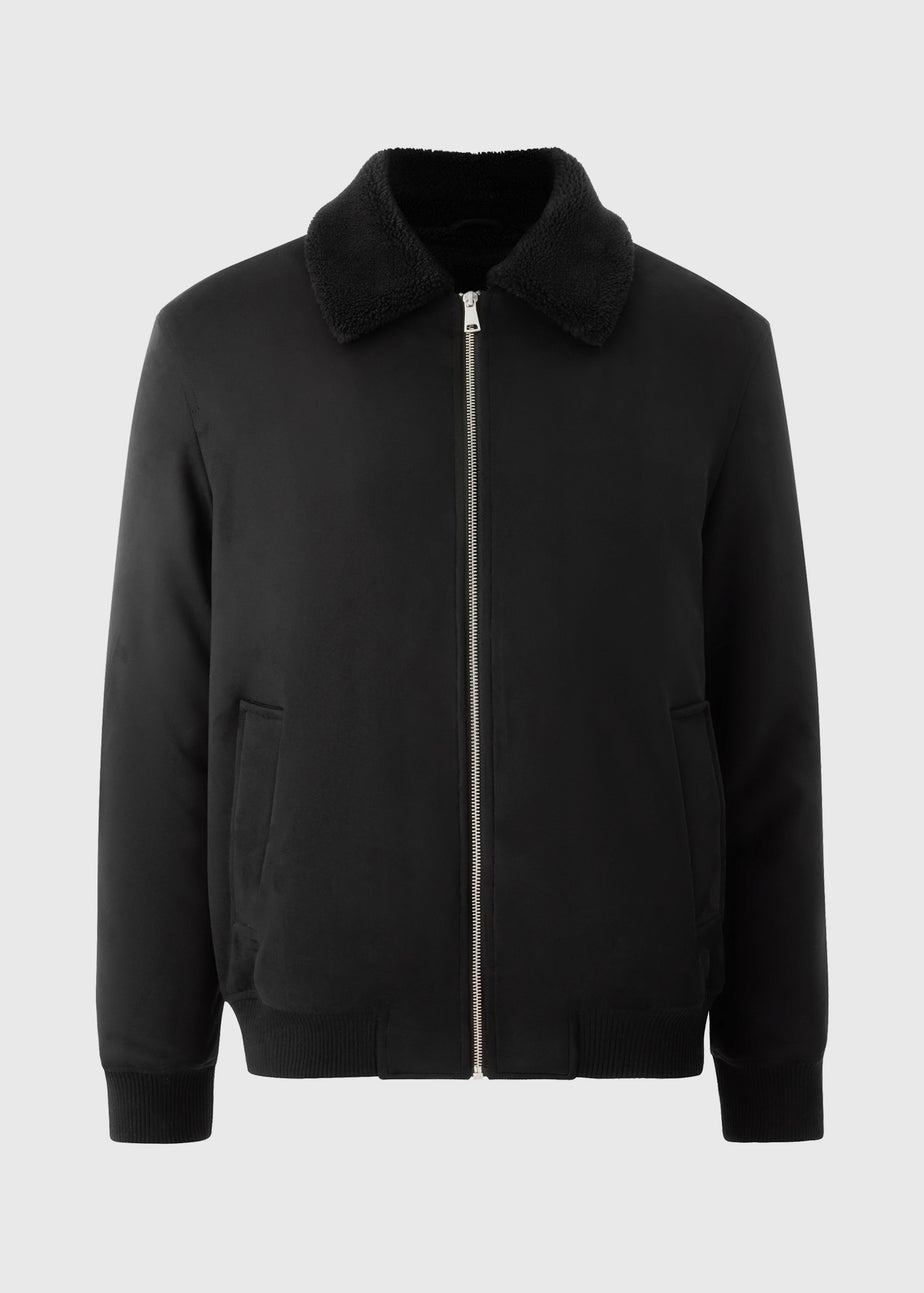 Black Borg Collar Faux Suede Jacket