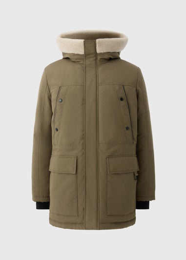 Khaki Borg Lined Hooded Parka