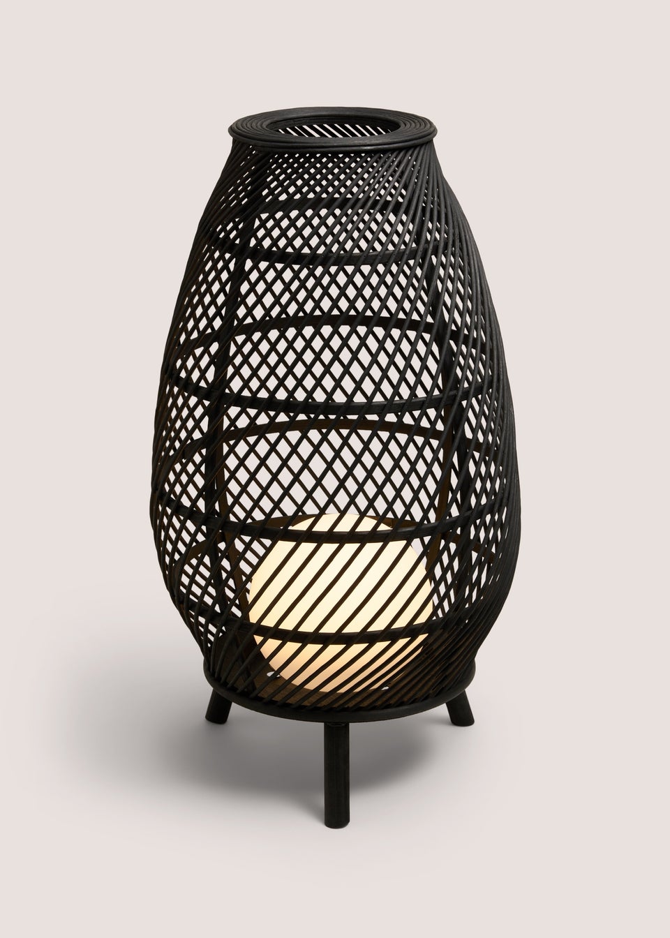 Black Bamboo Rattan LED Lantern