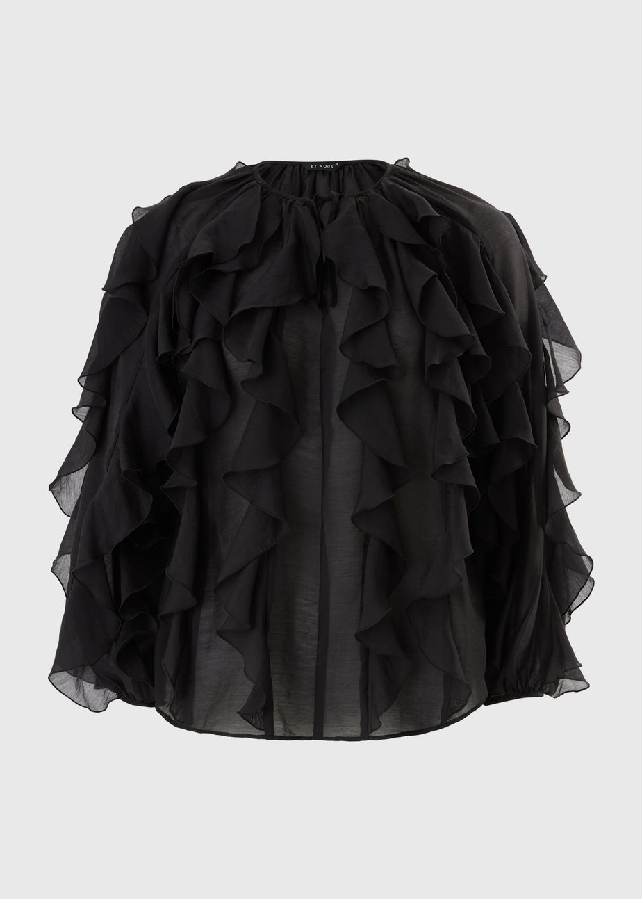 Et Vous Black Frill V Neck Blouse