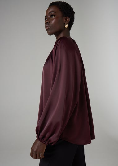 Et Vous Burgundy Satin Long Sleeve Blouse