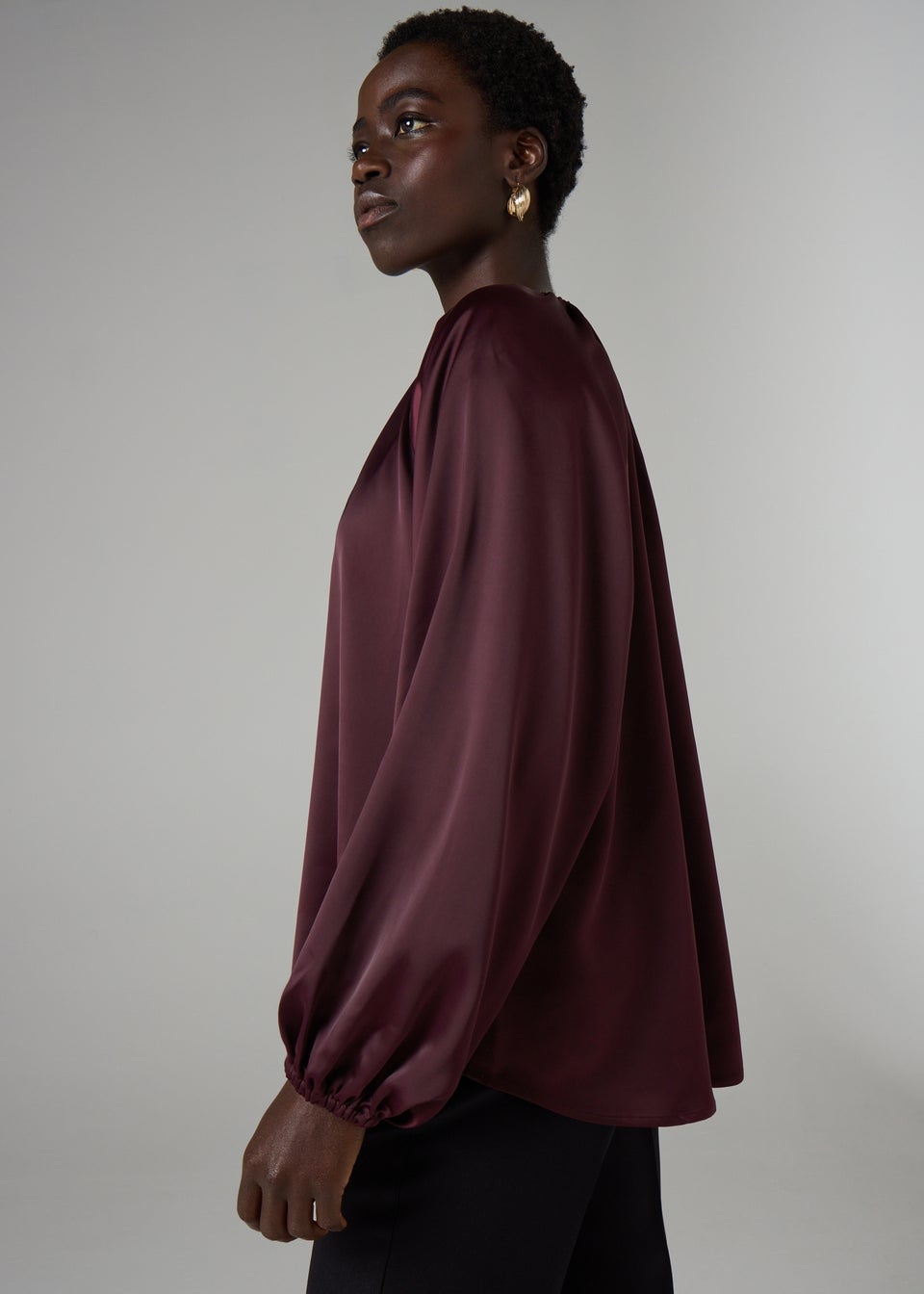 Et Vous Burgundy Satin Long Sleeve Blouse