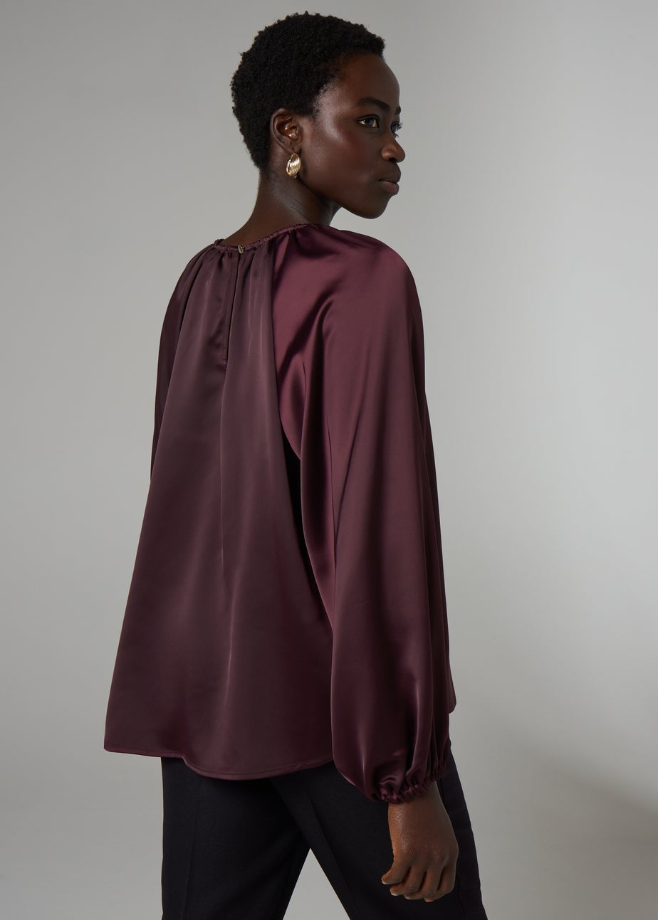 Et Vous Burgundy Satin Long Sleeve Blouse