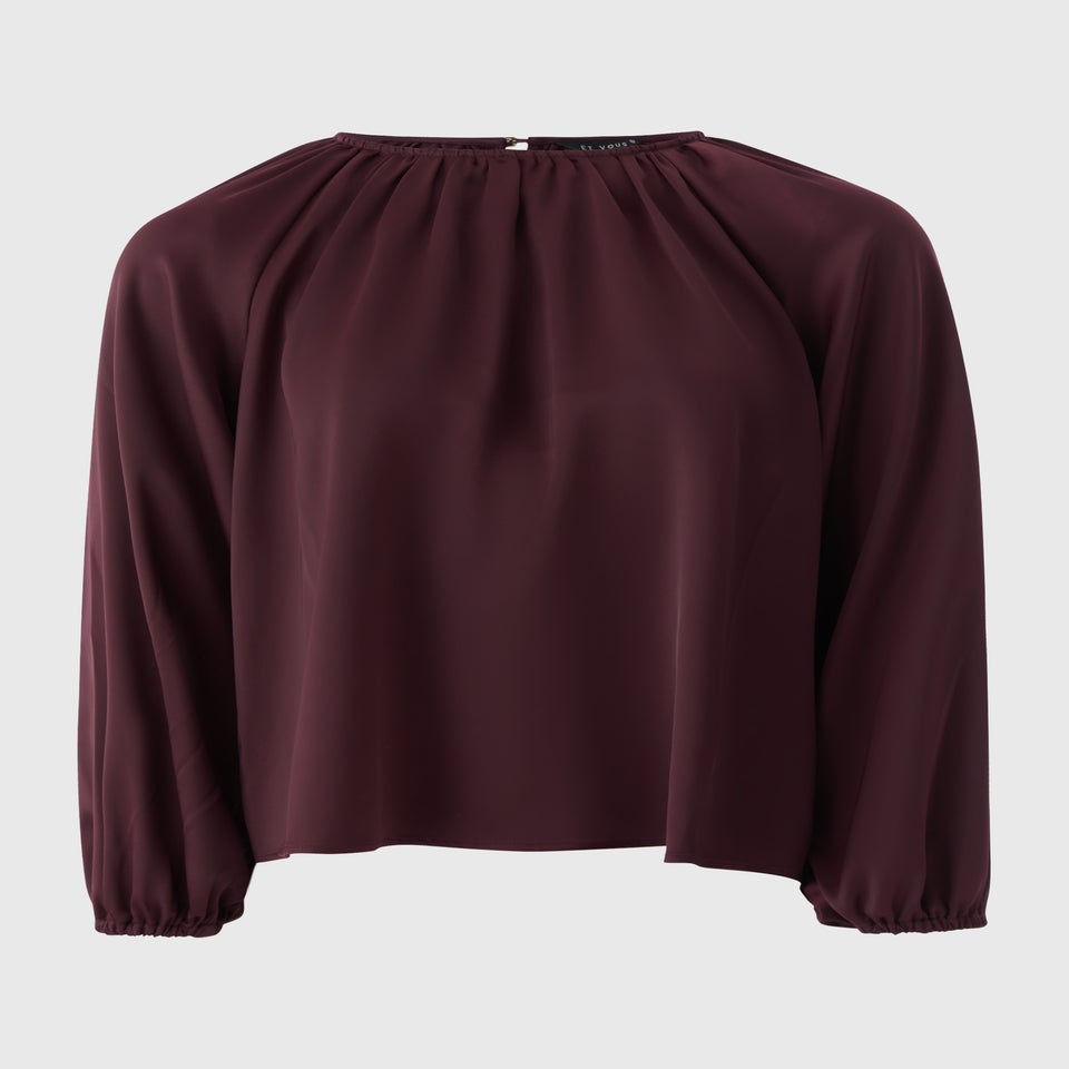 Et Vous Burgundy Satin Long Sleeve Blouse
