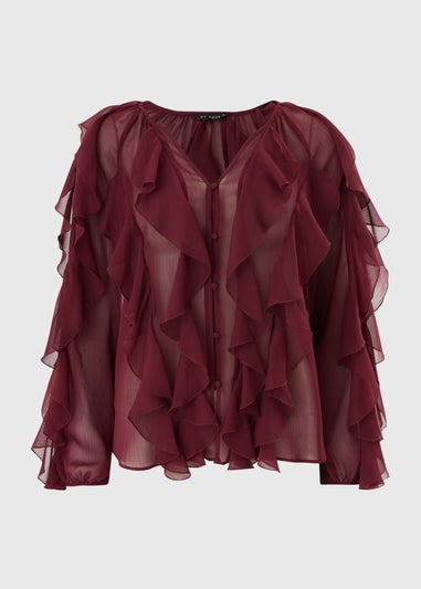 Et Vous Burgundy Chiffon Frill Blouse