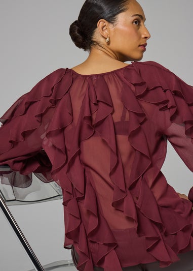 Et Vous Burgundy Chiffon Frill Blouse