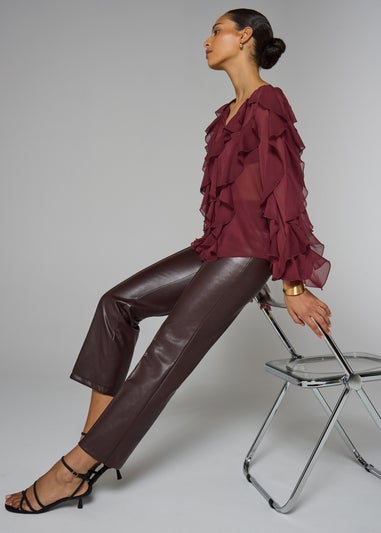 Et Vous Burgundy Chiffon Frill Blouse