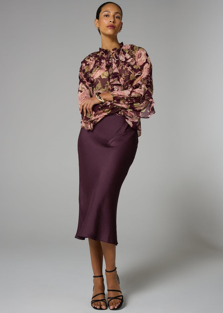 Et Vous Burgundy Satin Midaxi Skirt