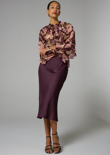 Et Vous Burgundy Satin Midaxi Skirt