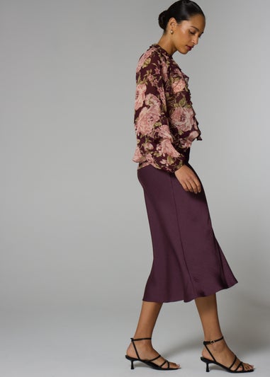 Et Vous Burgundy Satin Midaxi Skirt