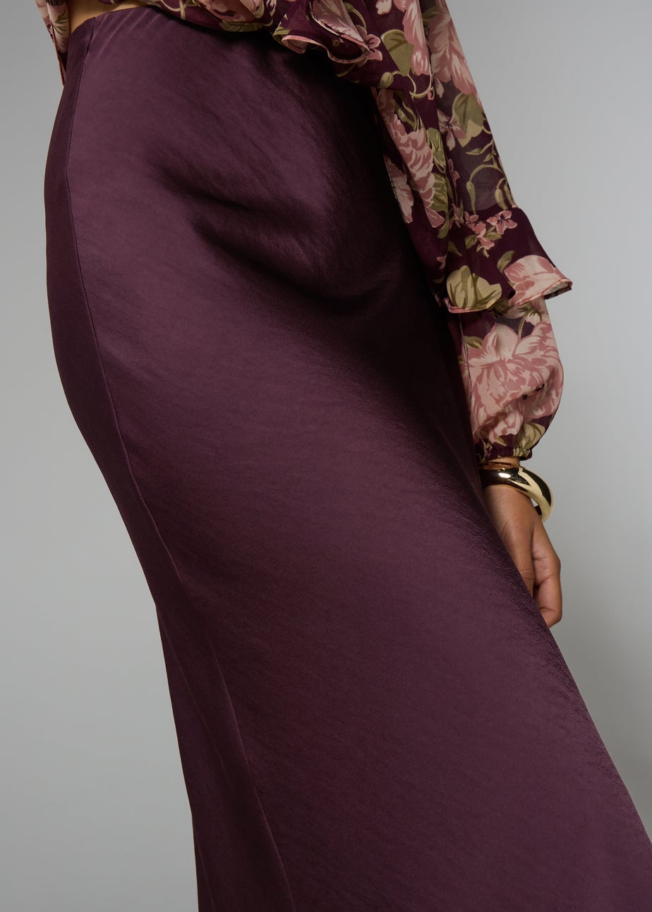 Et Vous Burgundy Satin Midaxi Skirt