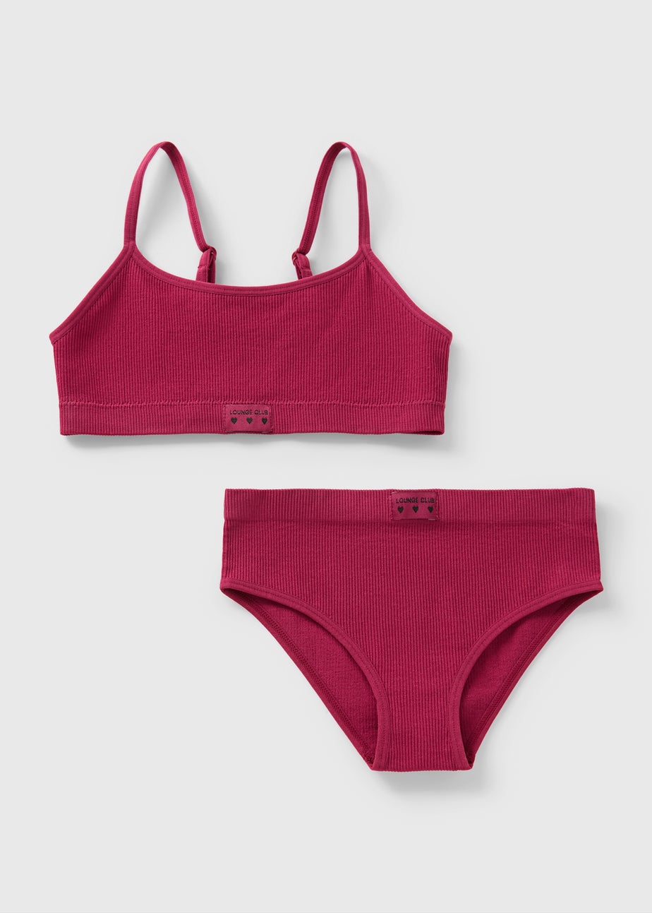 Girls Burgundy Seamless Crop Top & Knicker Set (6-13yrs)