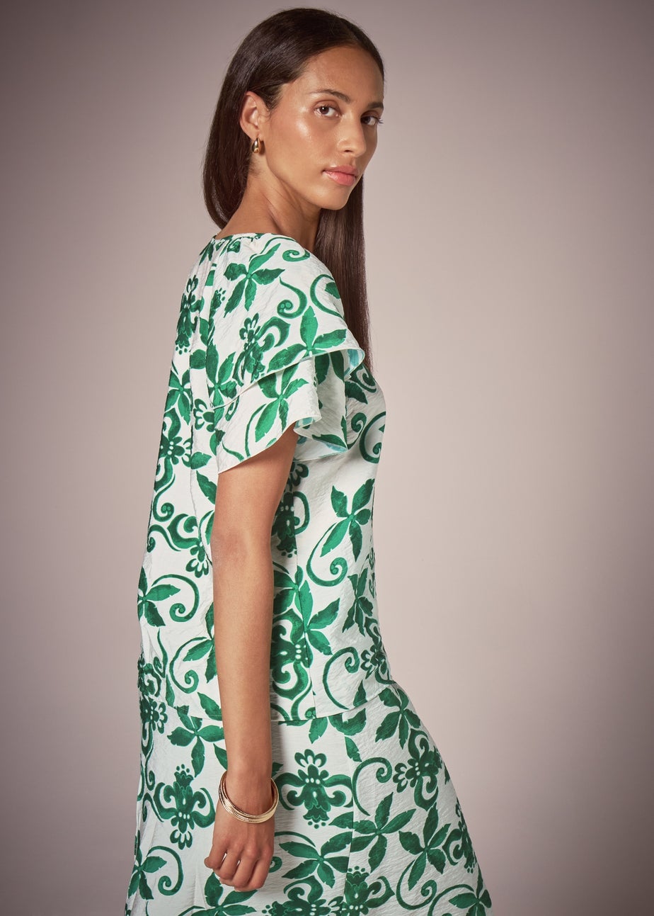 Et Vous Green Floral Tea Top