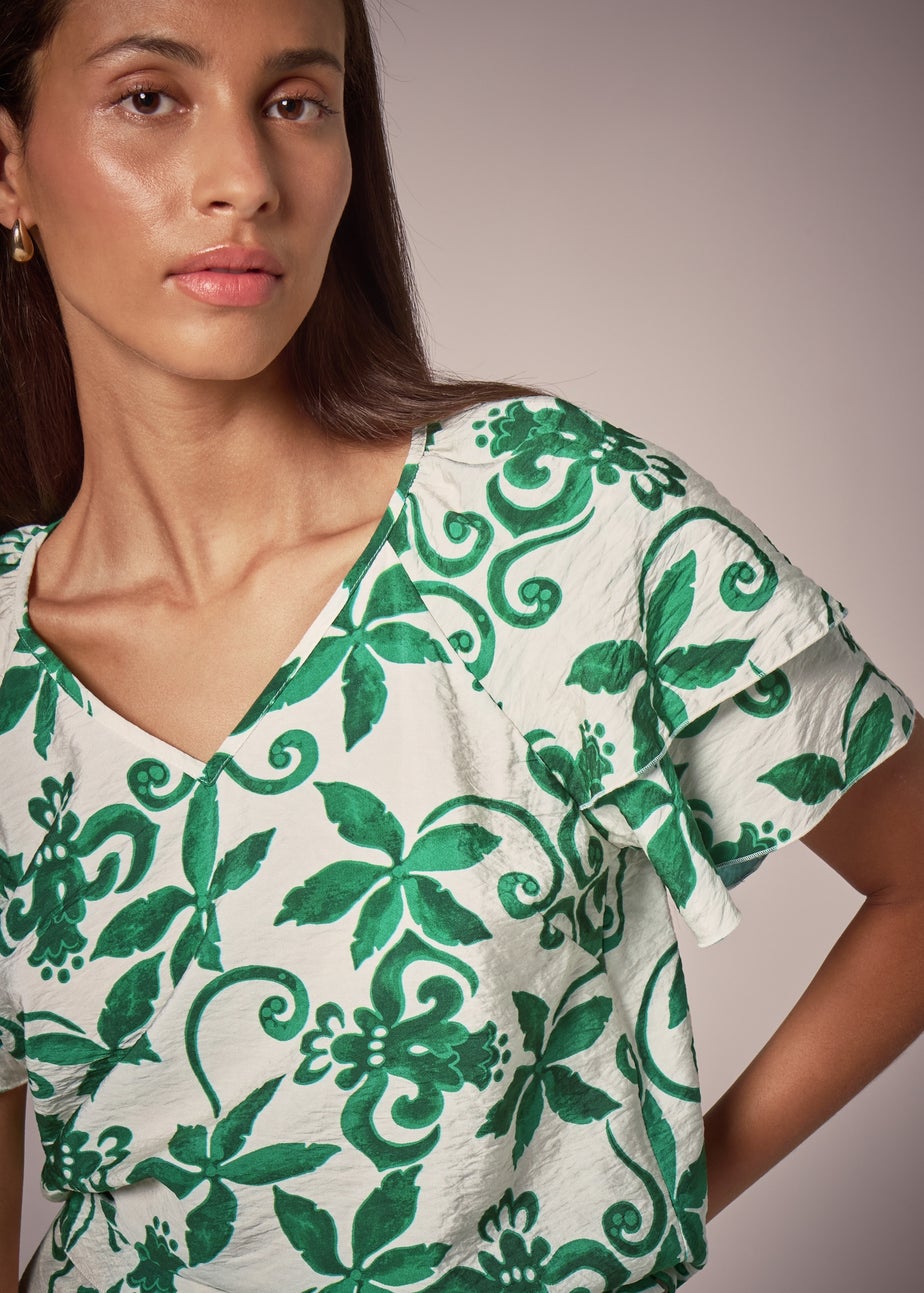 Et Vous Green Floral Tea Top