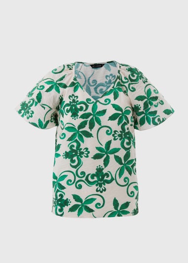 Et Vous Green Floral Tea Top