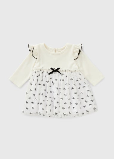 Baby Cream Mono Bow Mesh Dress (Newborn-23mths)