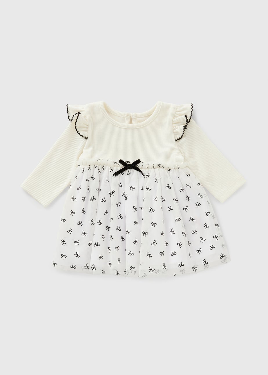 Baby Cream Mono Bow Mesh Dress (Newborn-23mths)