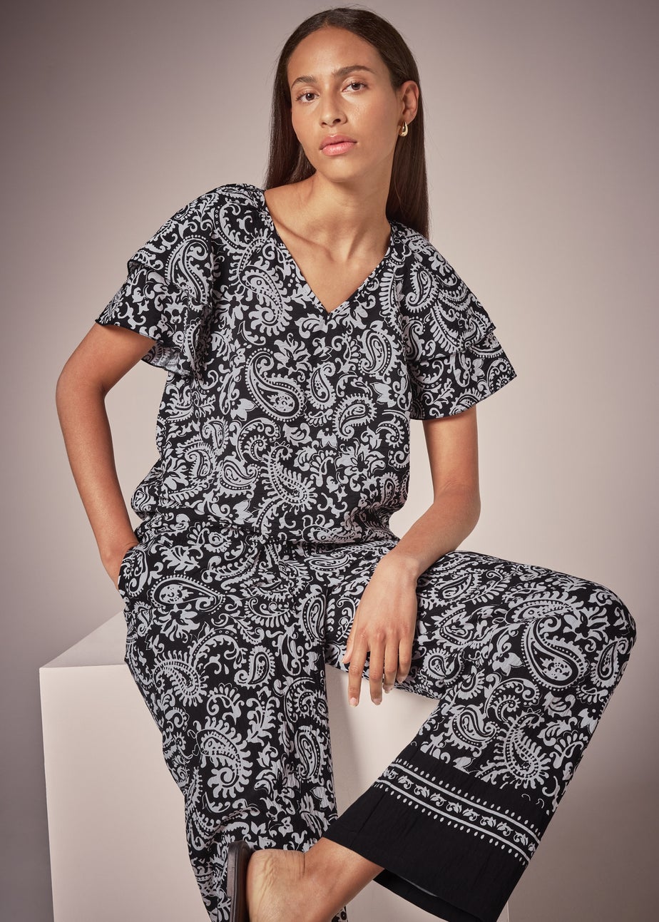 Et Vous Black Mono Paisley V-Neck Top