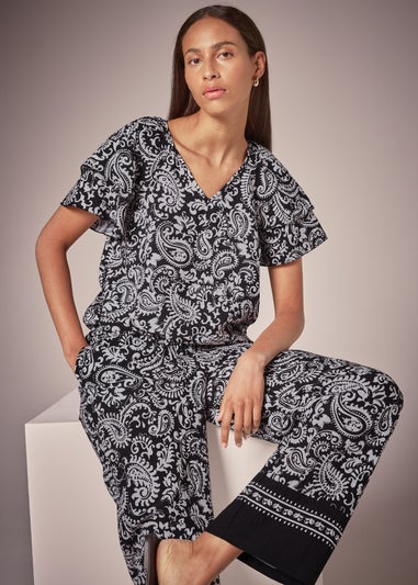 Et Vous Black Mono Paisley V-Neck Top