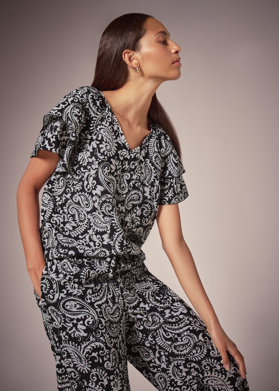 Et Vous Black Mono Paisley V-Neck Top