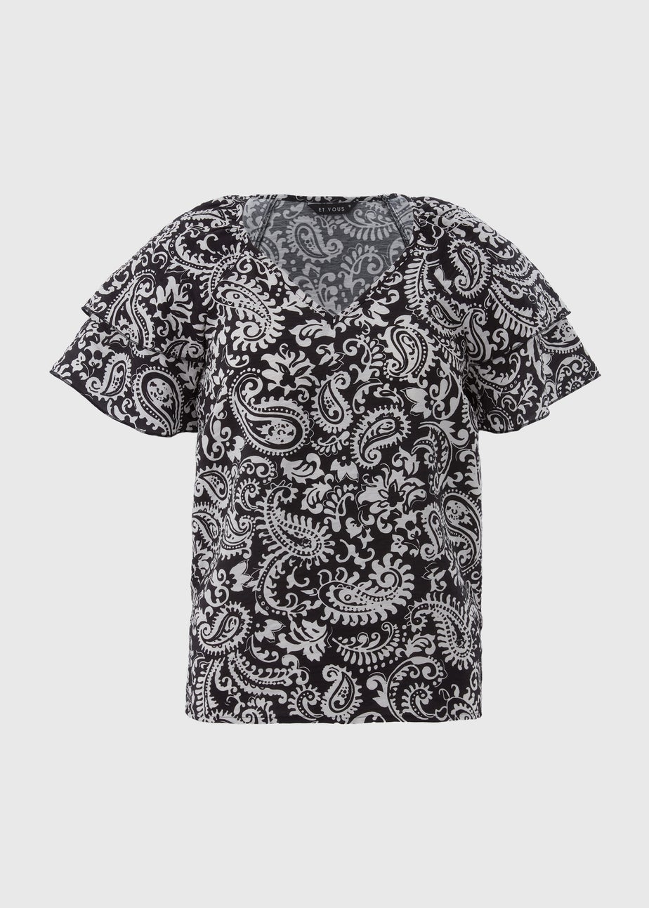 Et Vous Black Mono Paisley V-Neck Top
