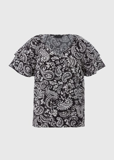 Et Vous Black Mono Paisley V-Neck Top