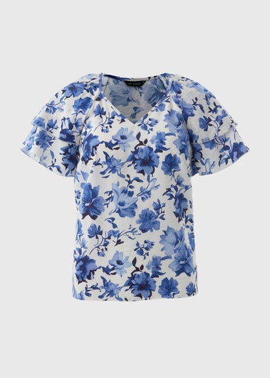 Et Vous Blue Floral Tea Top