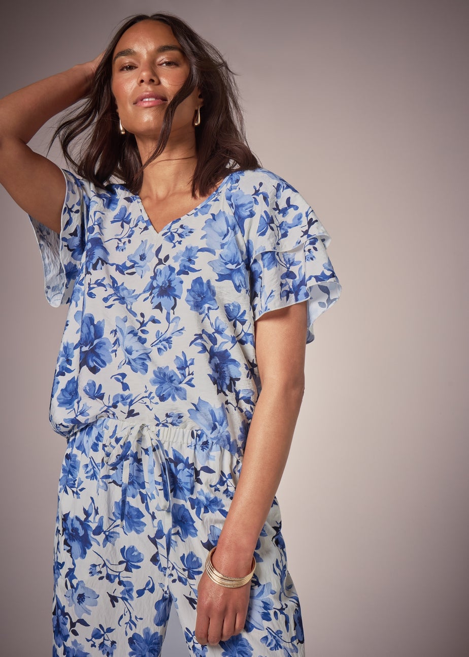 Et Vous Blue Floral Tea Top