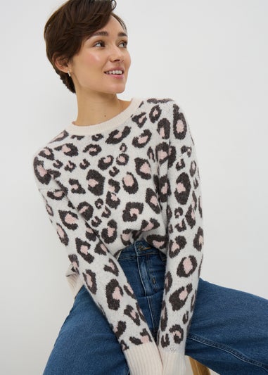 Cream Animal Print Jacquard Jumper
