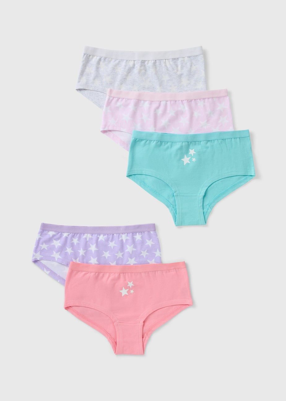 5 Pack Girls Multicolour Star Hipsters (6-14yrs)