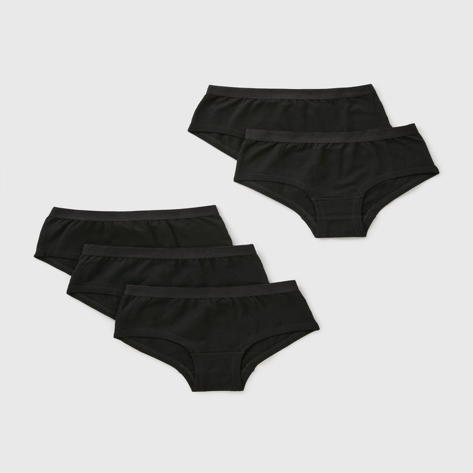 5 Pack Girls Black Hipster Briefs (6-14yrs)