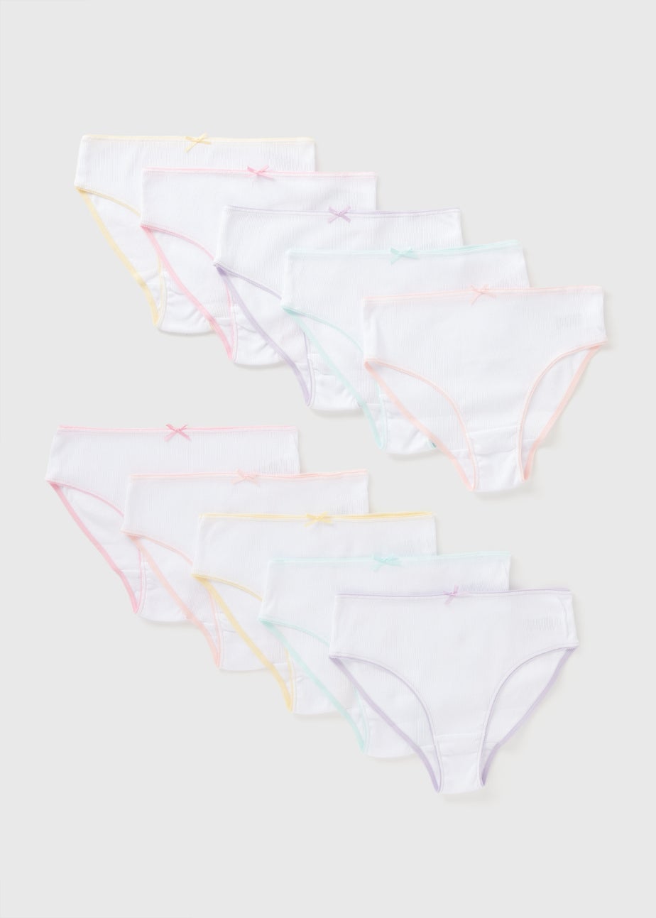 Girls 10 Pack White Ribbed Briefs (1.5-14yrs)