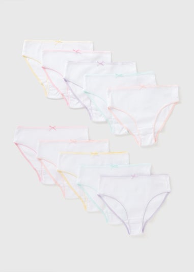 Girls 10 Pack White Ribbed Briefs (1.5-14yrs)