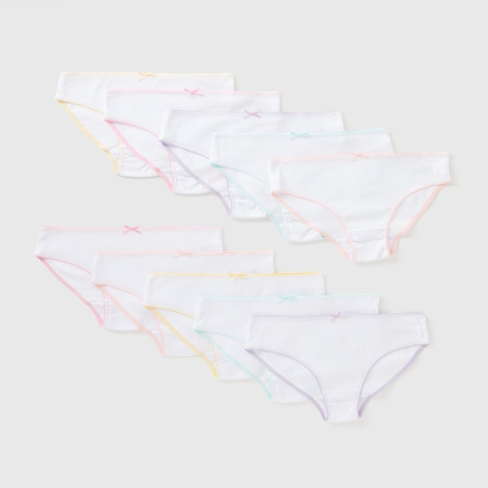 Girls 10 Pack White Ribbed Briefs (1.5-14yrs)