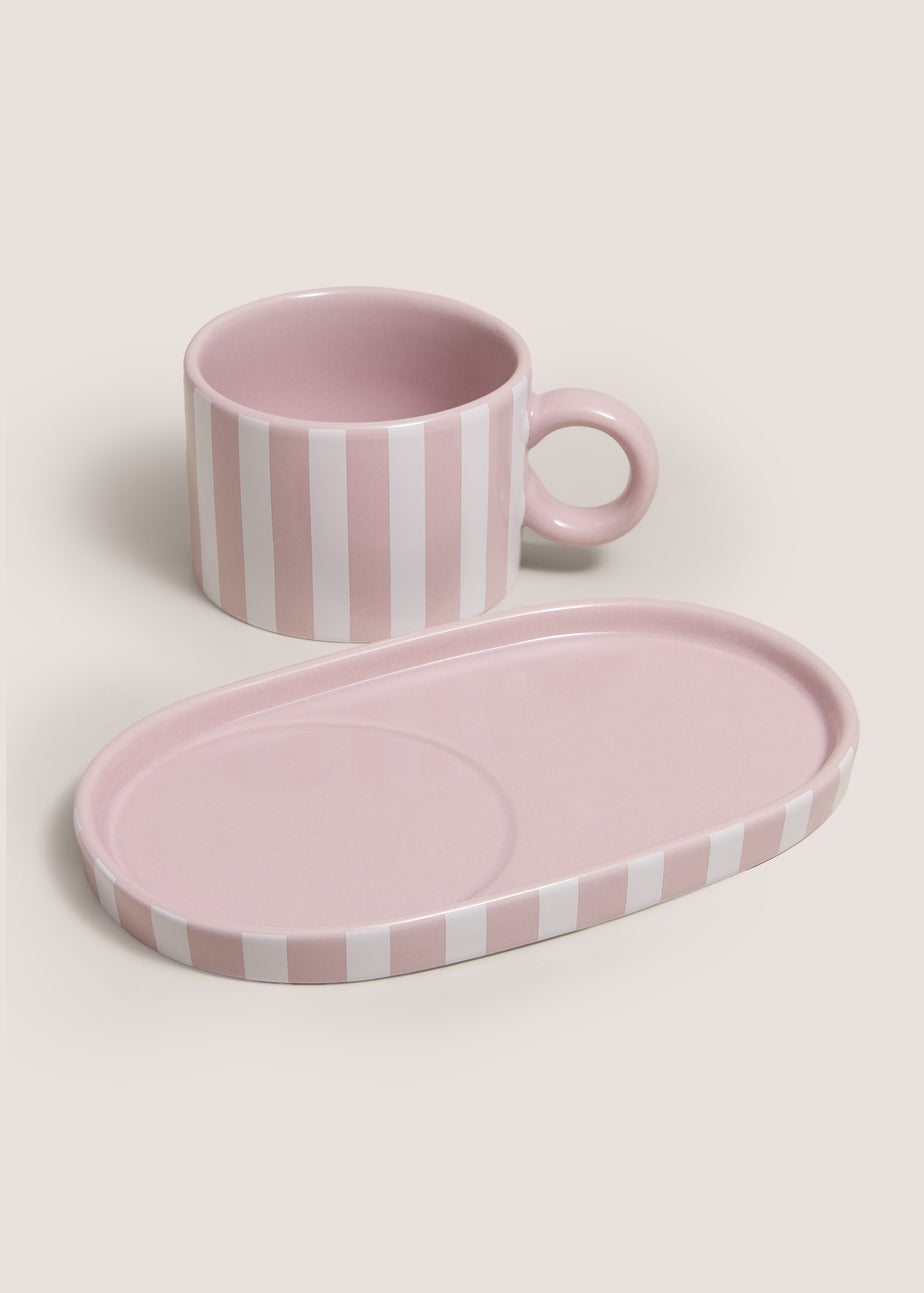 Pink Stripe Soup Bowl & Plate Set