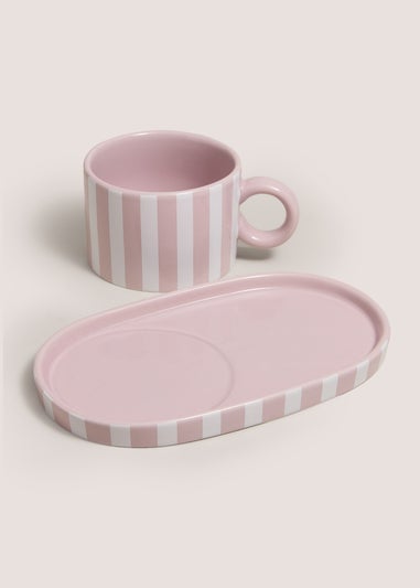 Pink Stripe Soup Bowl & Plate Set