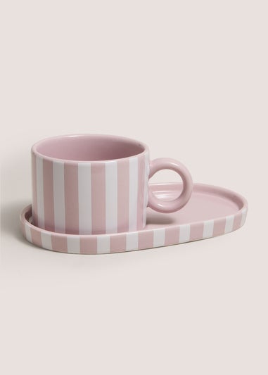 Pink Stripe Soup Bowl & Plate Set